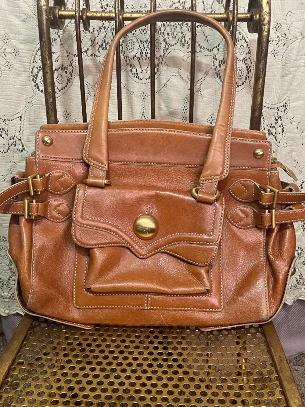 Maxx New York: cognac brown leather satchel